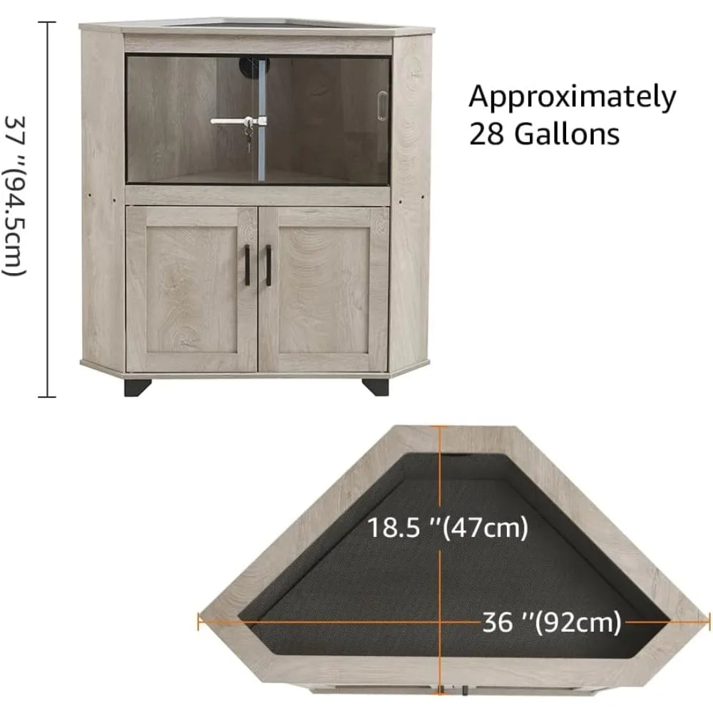 Modern Corner Reptile Tank with Glass Doors and Storage Cabinet