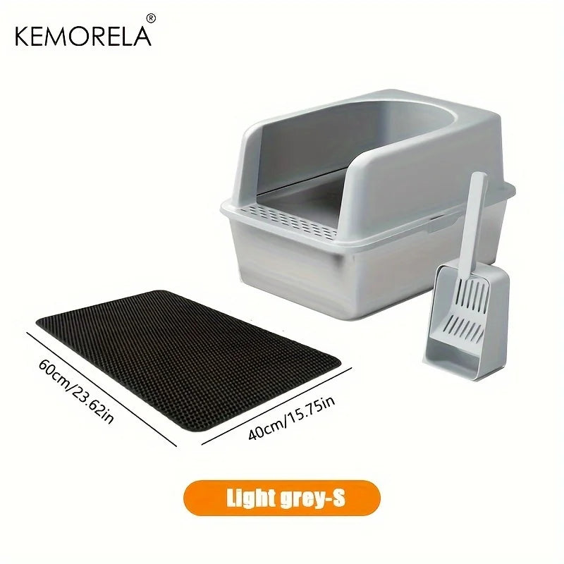 Stainless Steel Litter Box With Mat And Spade For Cats