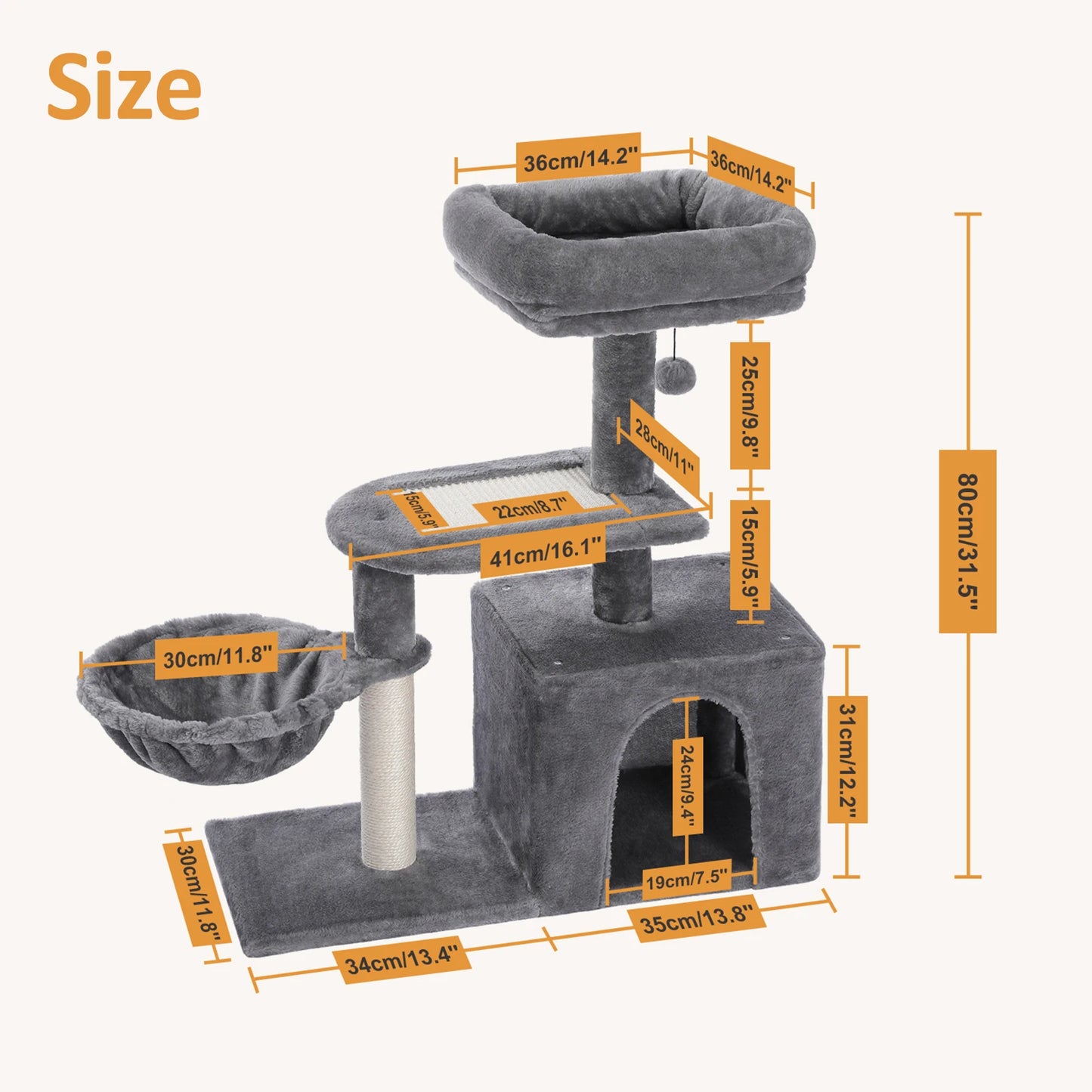 Indoor Cat Tree Tower with Scratching Posts and Hammock