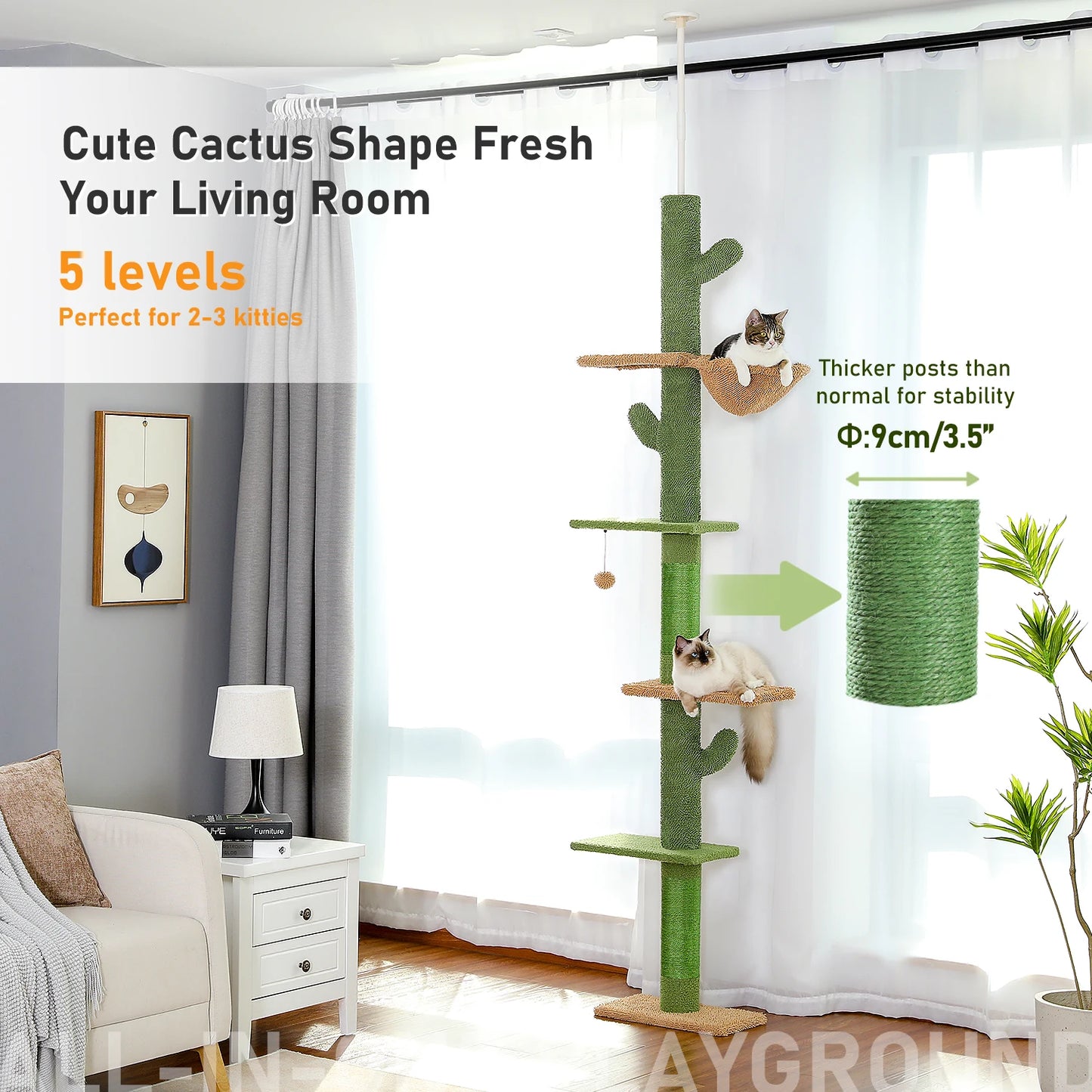 Cactus Cat Tower with Scratching Post and Hammock for Cats