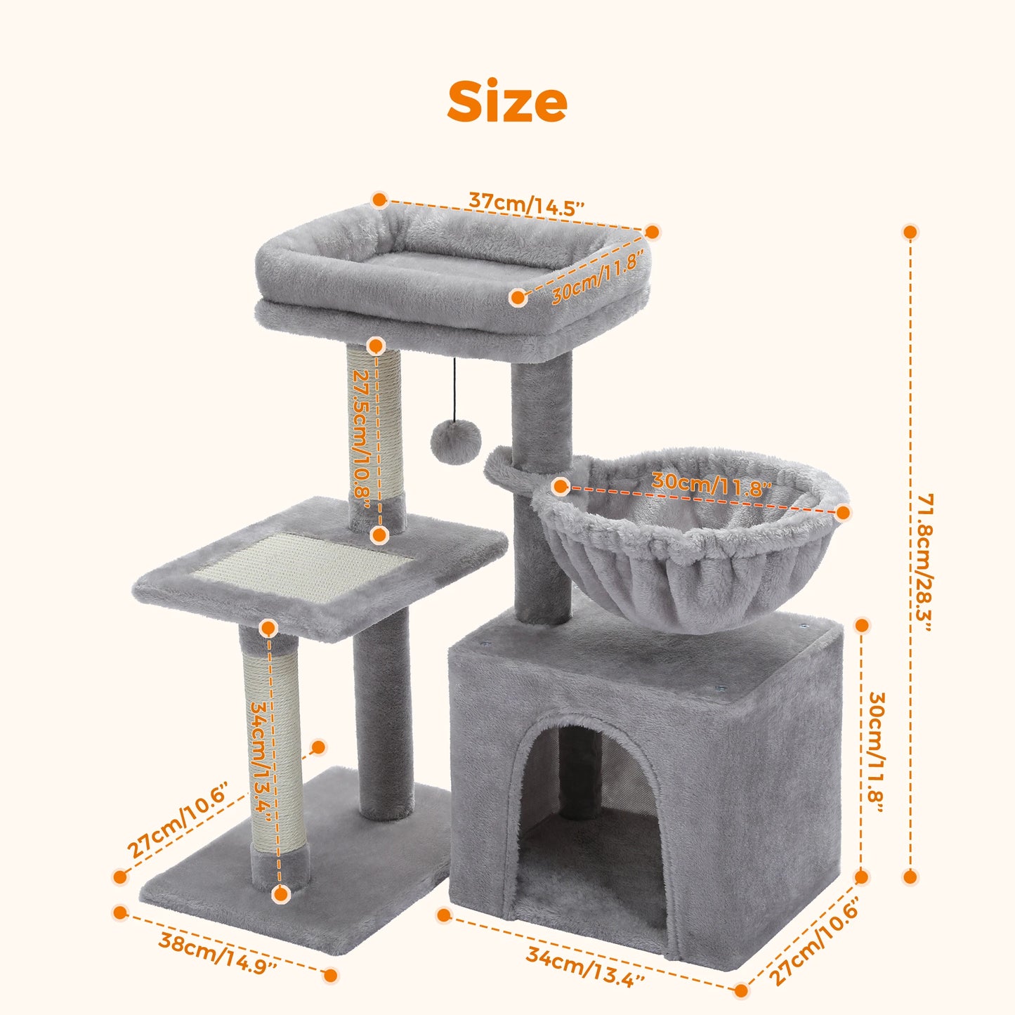 Indoor Cat Tree Tower with Scratching Posts and Hammock