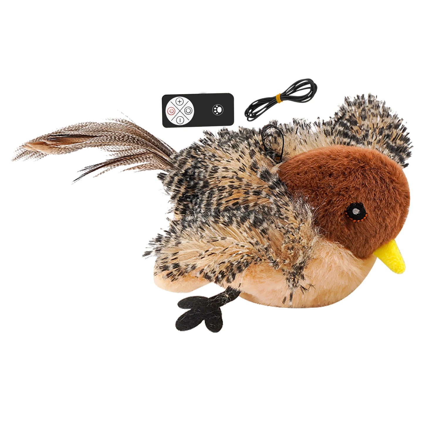 Interactive Chirping Plush Bird Cat Toy With Feather Teaser