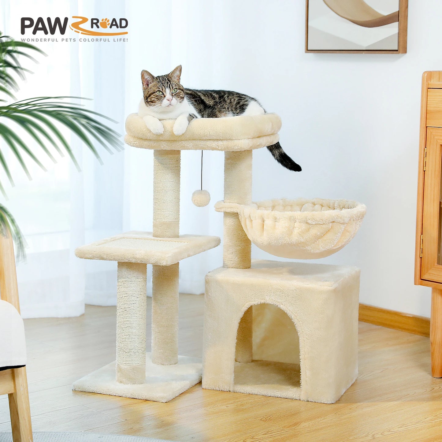 Indoor Cat Tree Tower with Scratching Posts and Hammock