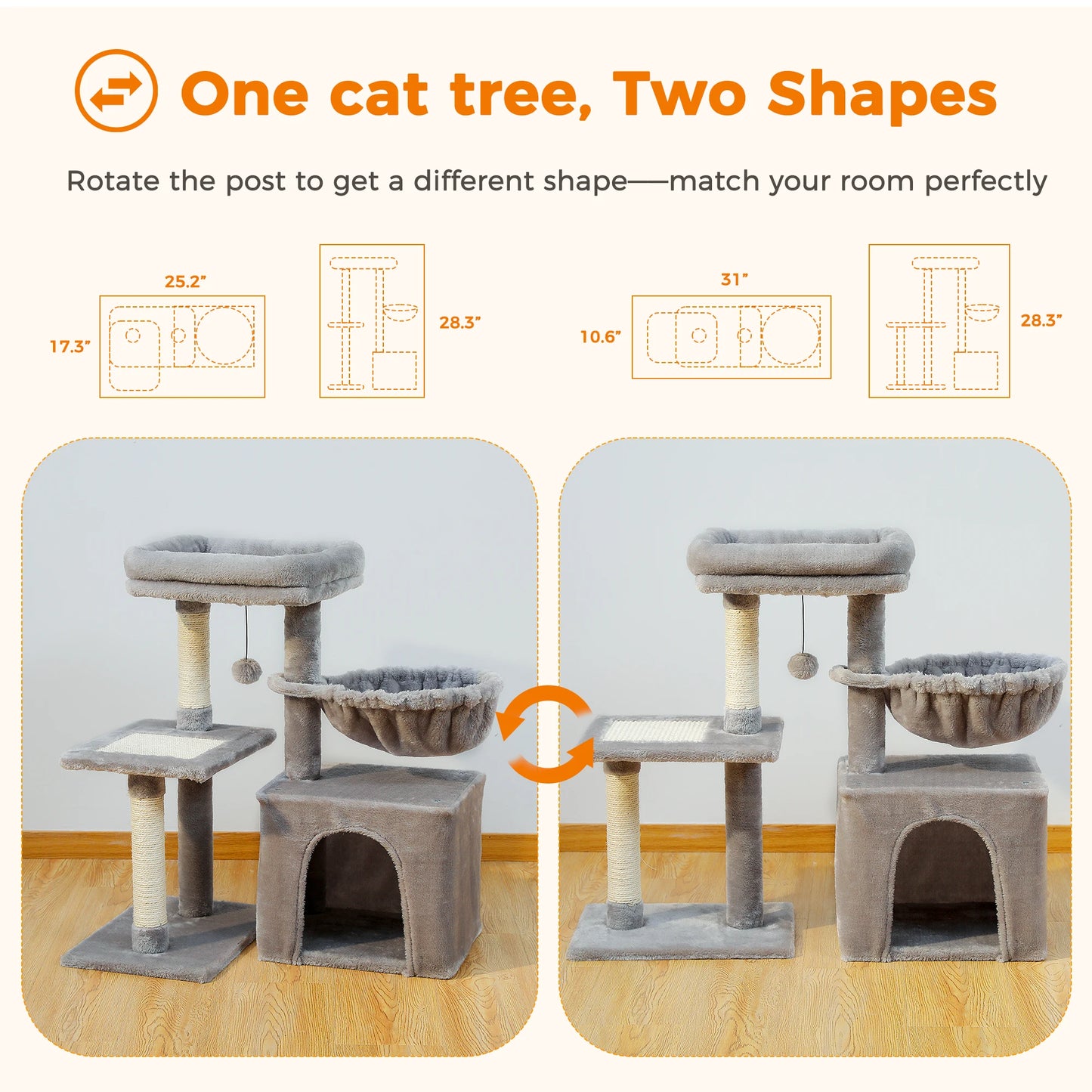 Indoor Cat Tree Tower with Scratching Posts and Hammock