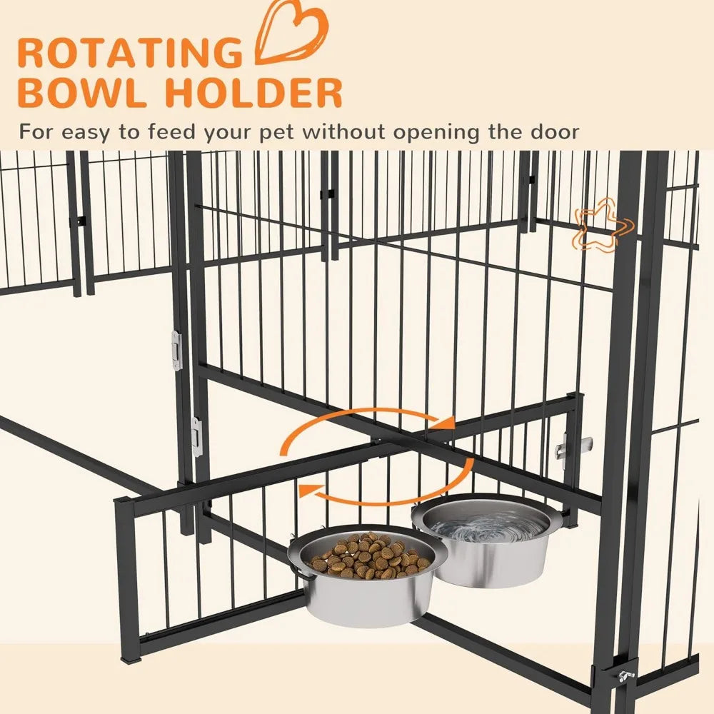 Outdoor Dog Kennel With Canopy And Rotating Bowl Enclosure