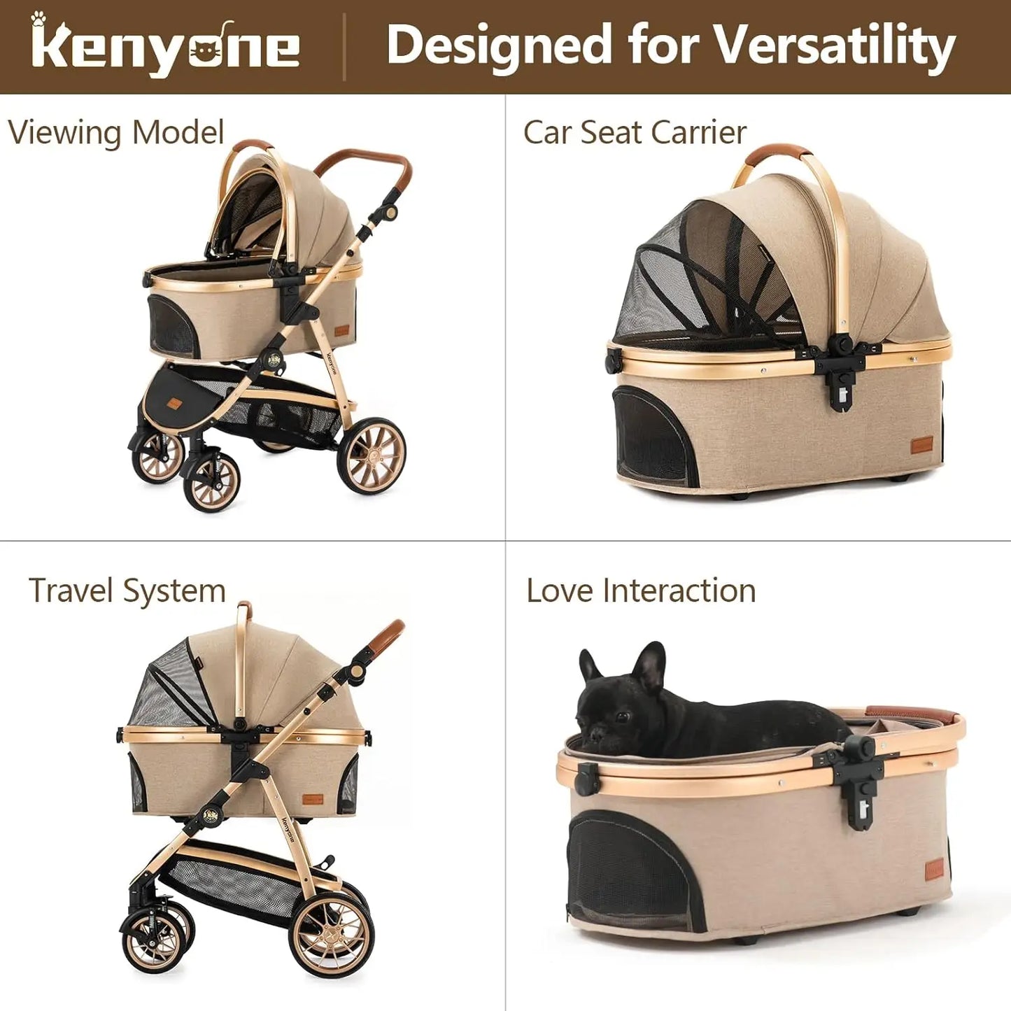 Luxury 3 in 1 Pet Stroller for Dogs and Cats