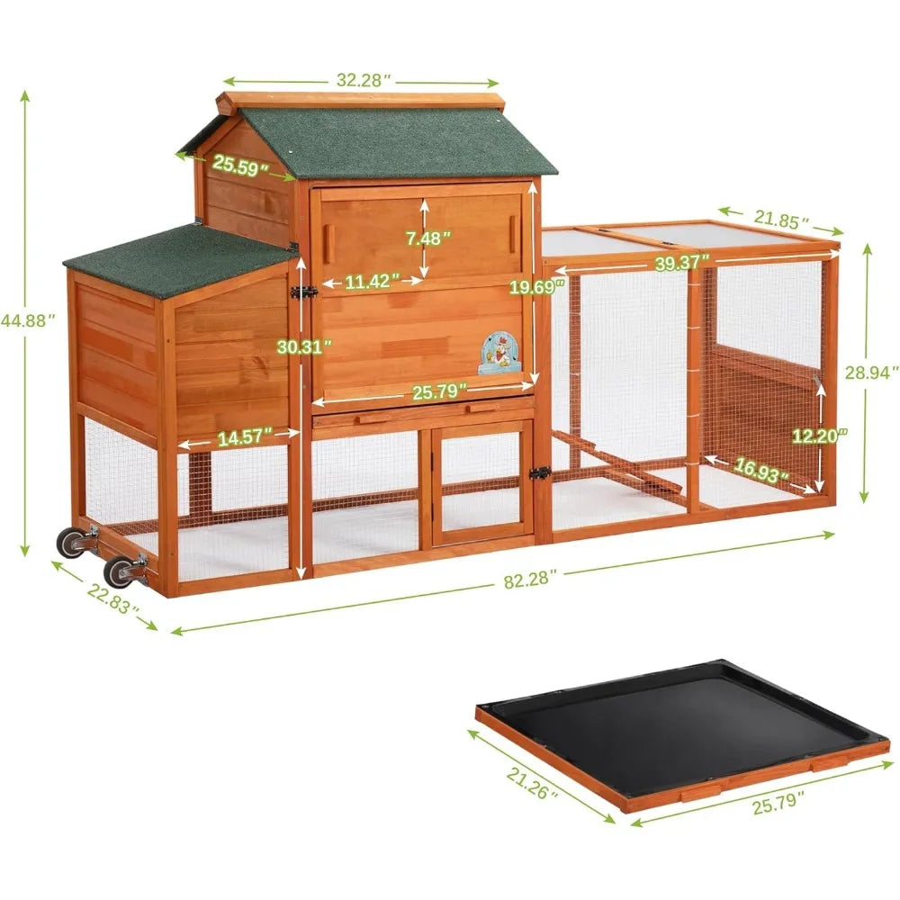 Large Wooden Chicken Coop and Rabbit Hutch with Wheels
