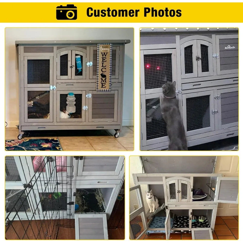 Two Story Rabbit Hutch with Wheels for Indoor and Outdoor Use