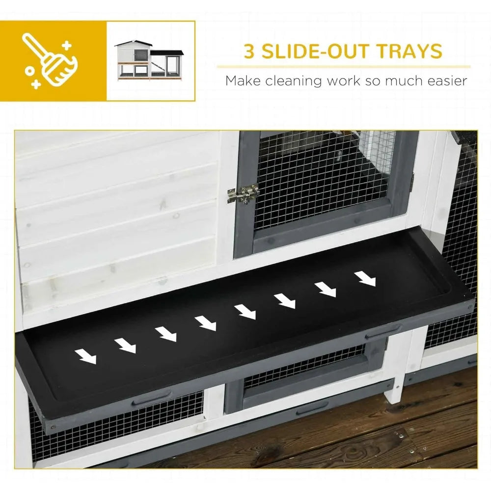 Wooden Rabbit Hutch with Run Area and Removable Tray