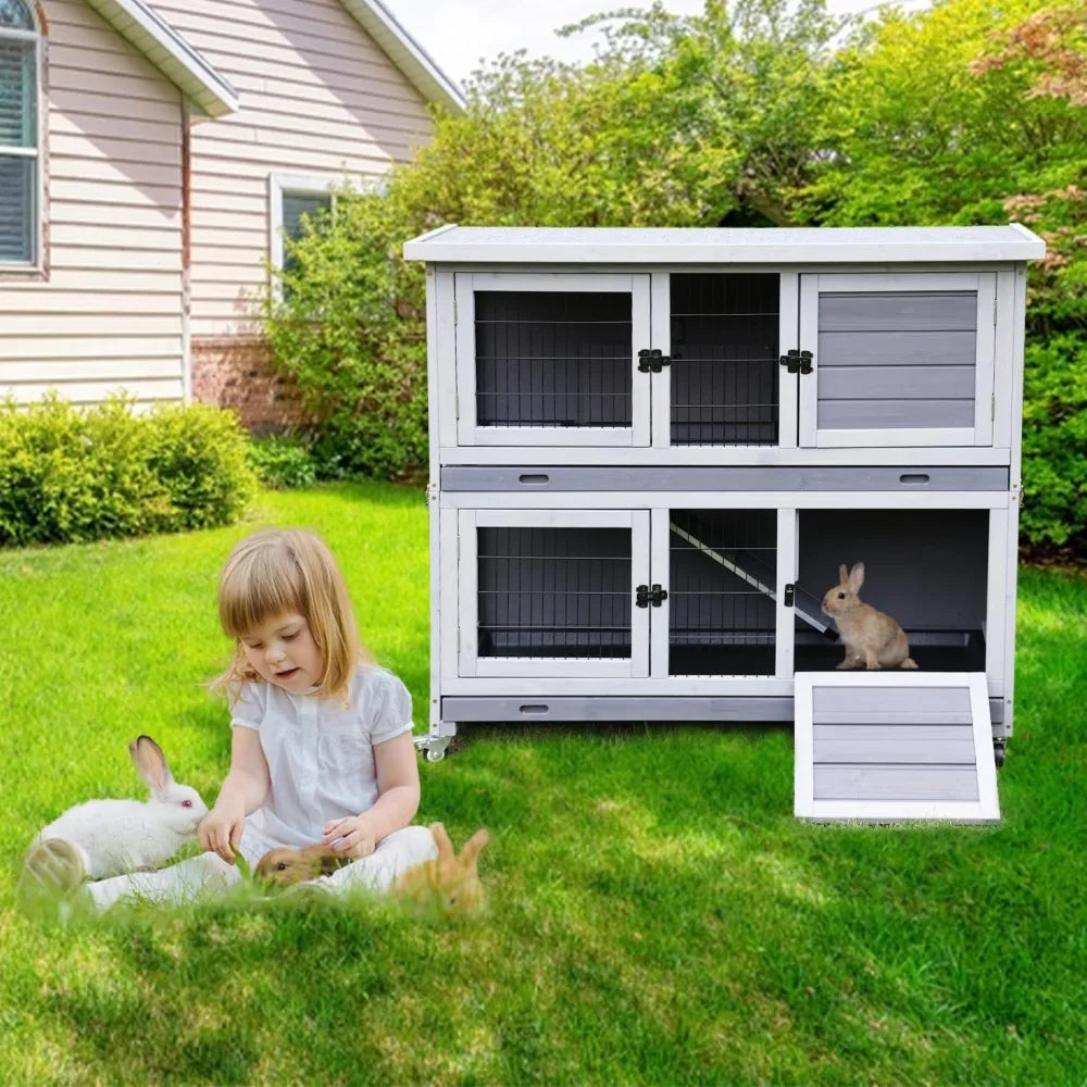 Folding Rabbit Hutch Indoor Outdoor Easy Setup Bunny Cage