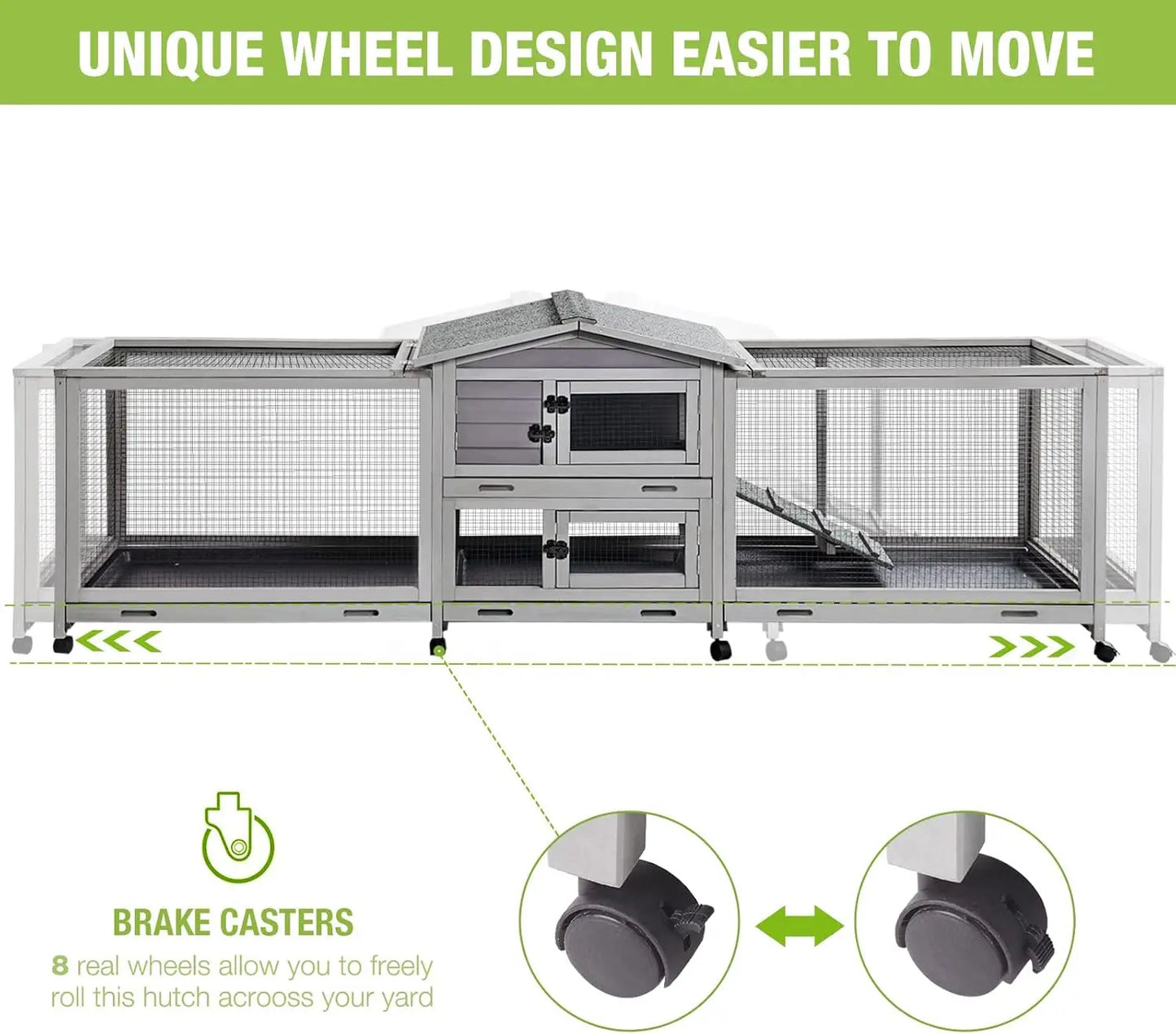 Rabbit Hutch Bunny Cage with Wheels for Indoor and Outdoor Use