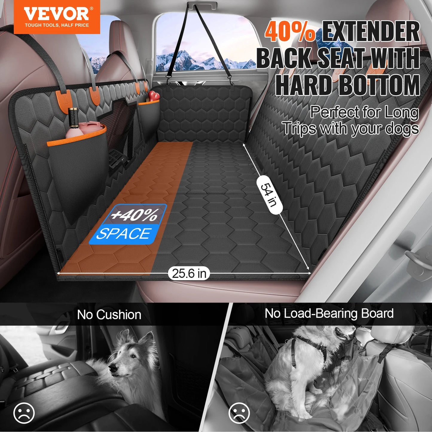 Dog Car Seat Cover with Mesh Window and Storage Pocket