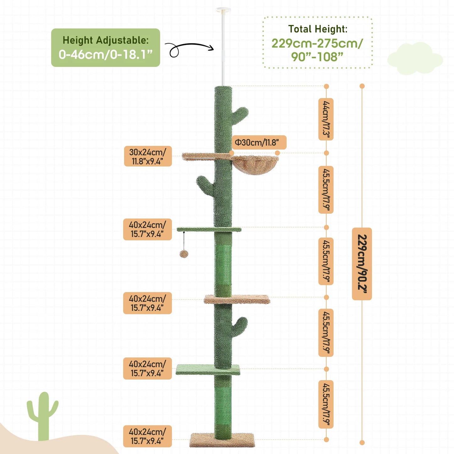 Cactus Cat Tower with Scratching Post and Hammock for Cats