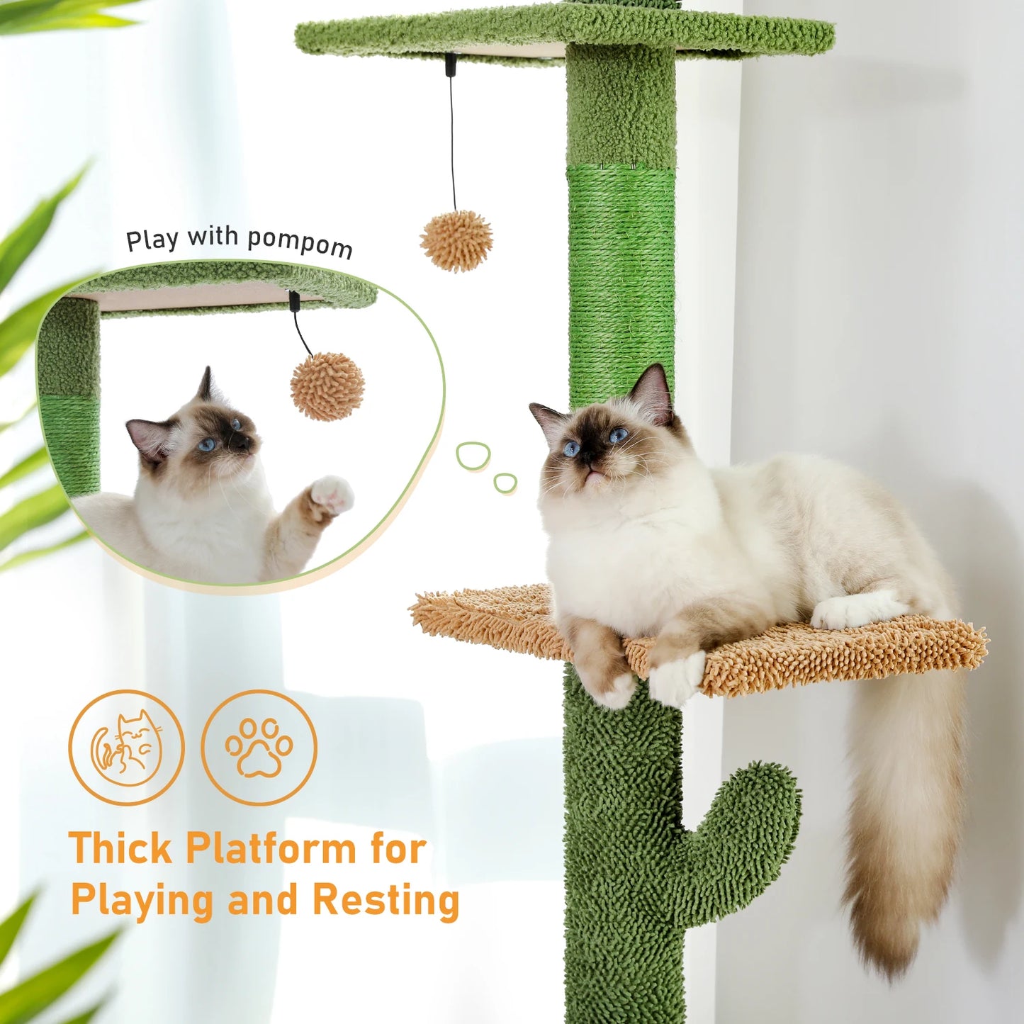 Cactus Cat Tower with Scratching Post and Hammock for Cats