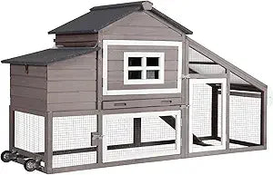 Mobile Outdoor Rabbit Hutch With Run And UV Protective Roof