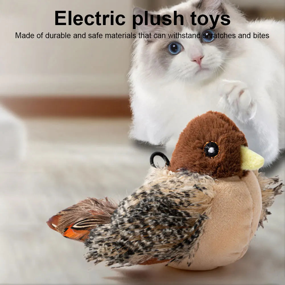 Interactive Flapping Bird Cat Toy Electric Squeaky Chirping Plush