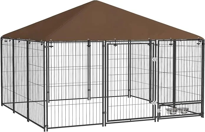Outdoor Dog Kennel With Canopy And Rotating Bowl Enclosure