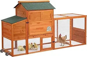Large Wooden Chicken Coop and Rabbit Hutch with Wheels