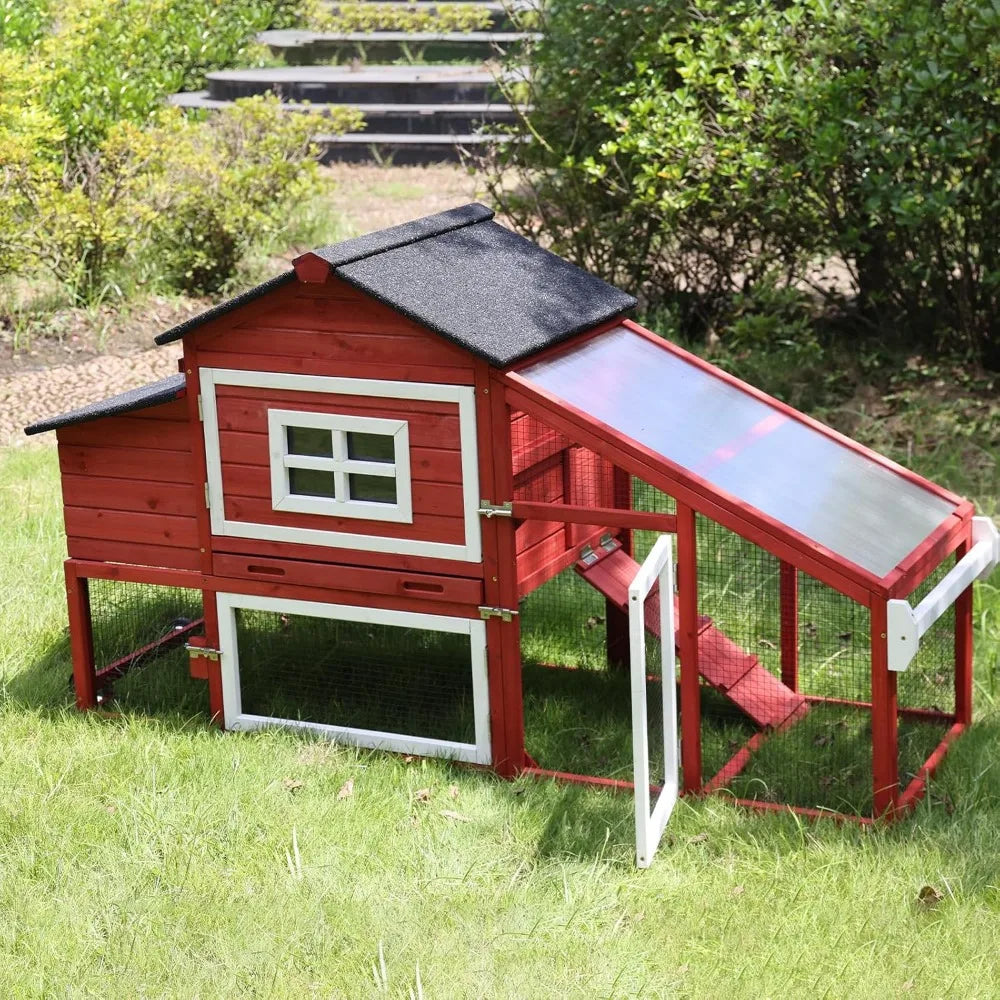 Mobile Outdoor Rabbit Hutch With Run And UV Protective Roof