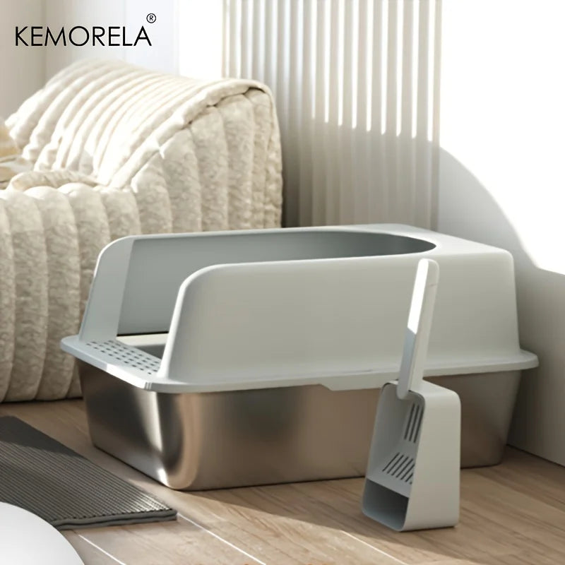 Stainless Steel Litter Box With Mat And Spade For Cats