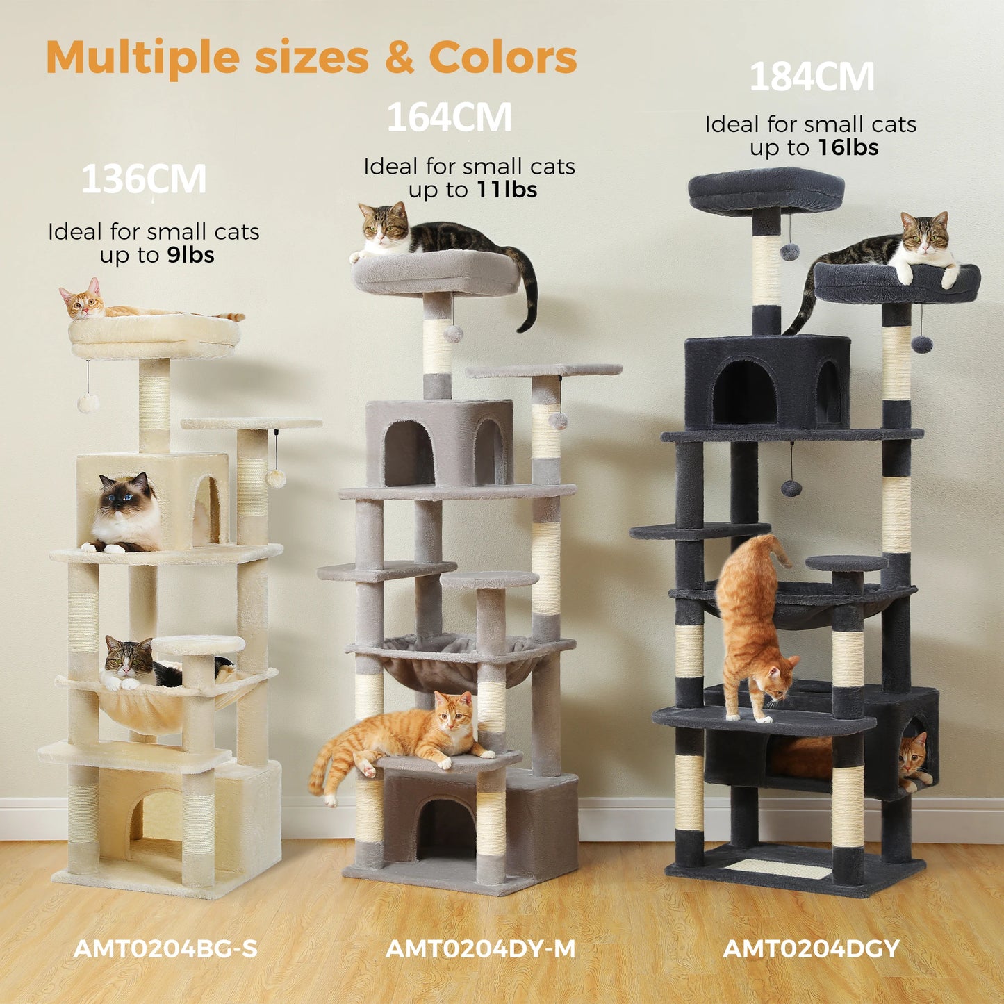 Large Indoor Cat Tree Tower With Scratching Posts And Hammock