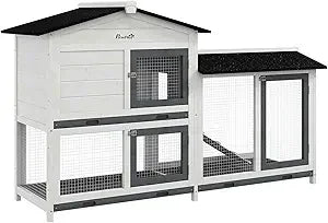 Wooden Rabbit Hutch with Run Area and Removable Tray