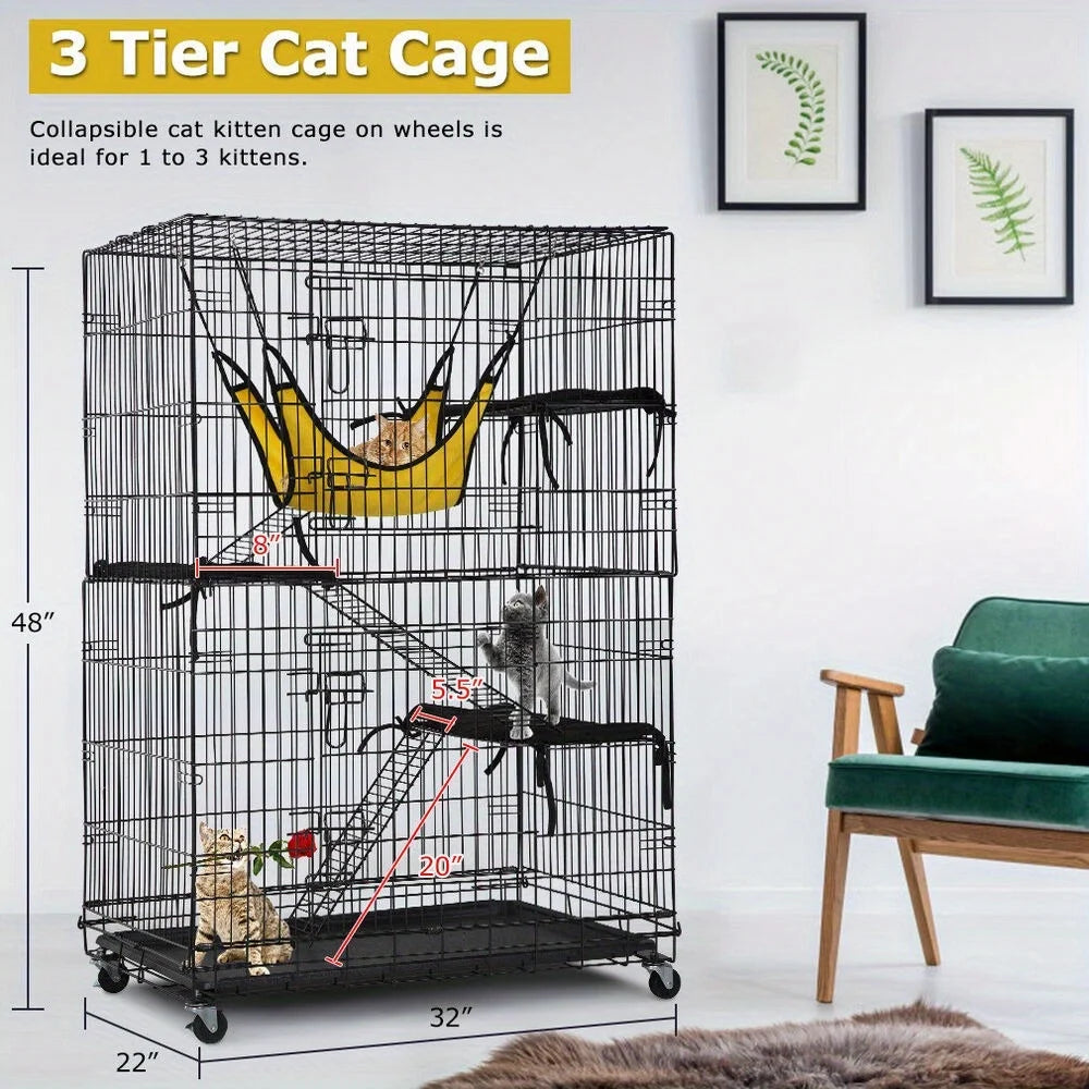 4-Tier Cat Cage Playpen with Free Hammock for Cats