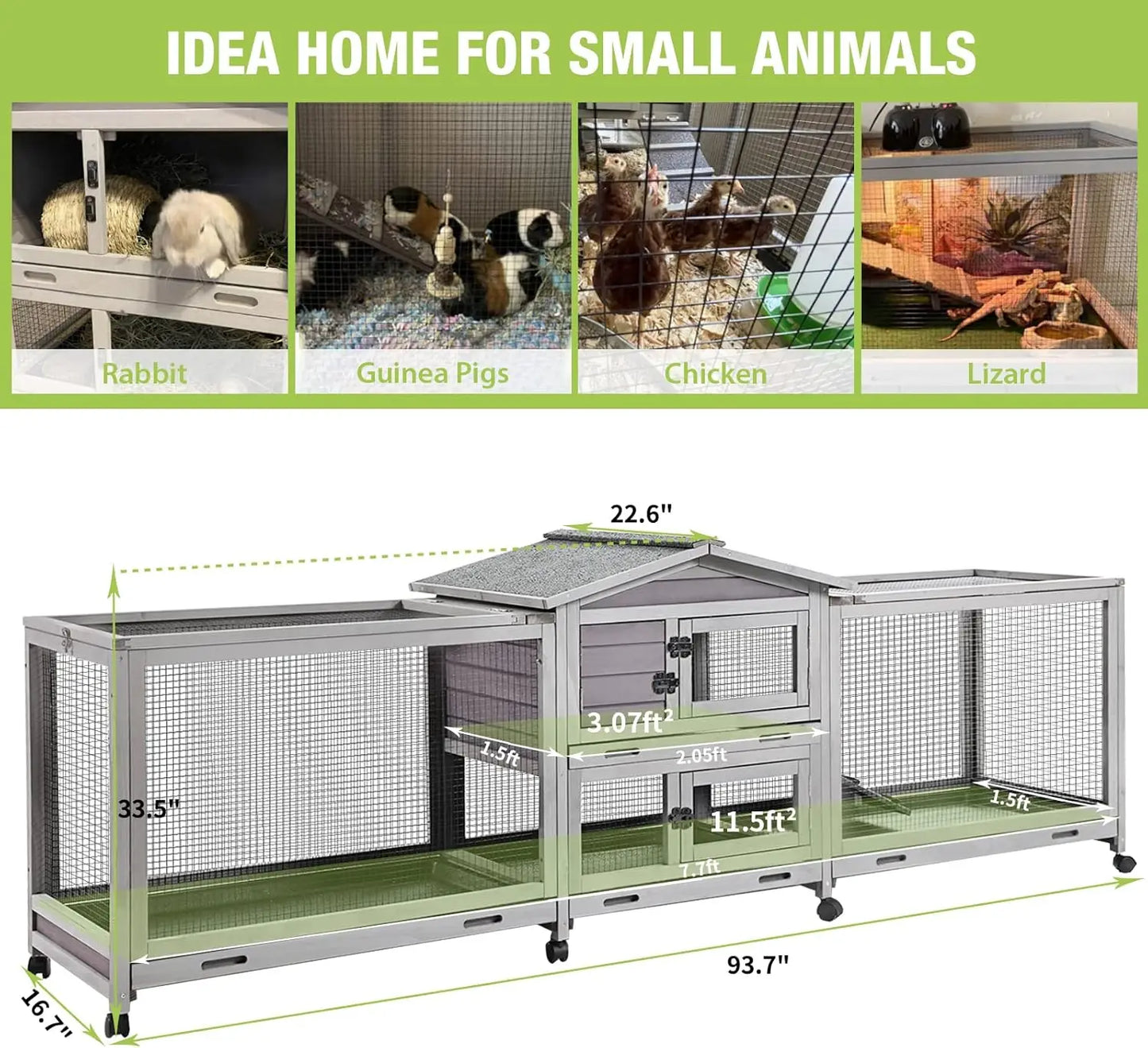 Rabbit Hutch Bunny Cage with Wheels for Indoor and Outdoor Use