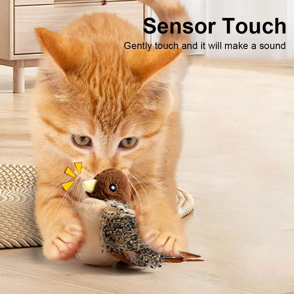 Interactive Flapping Bird Cat Toy Electric Squeaky Chirping Plush