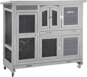 Two Story Rabbit Hutch with Wheels for Indoor and Outdoor Use