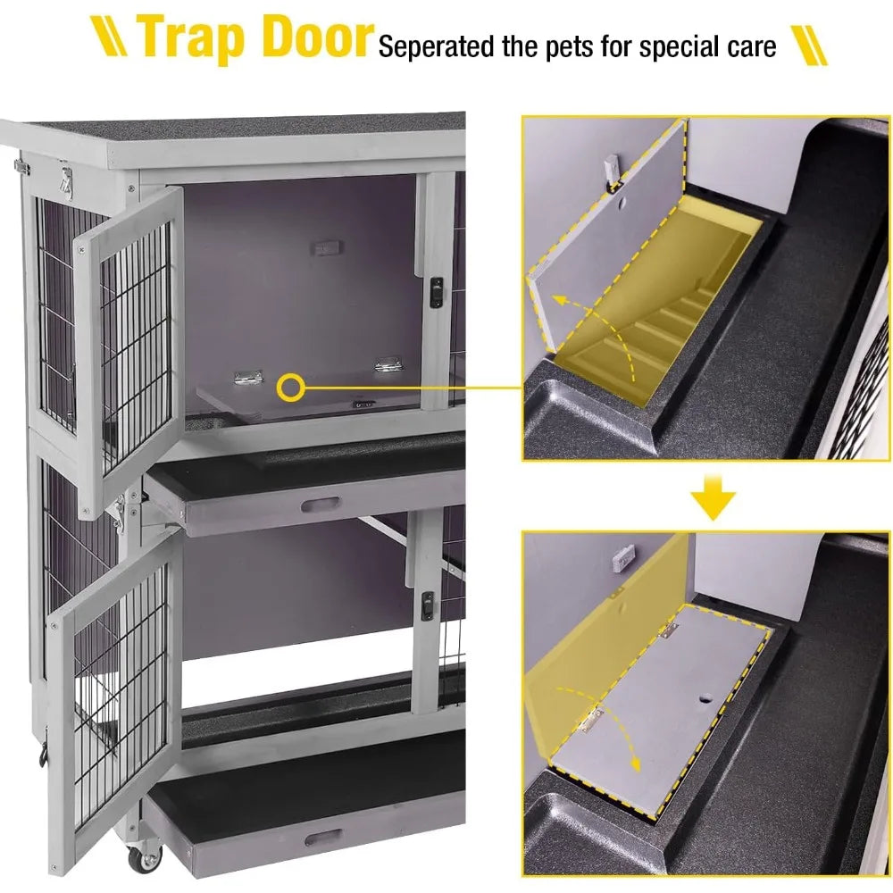 Folding Rabbit Hutch Indoor Outdoor Easy Setup Bunny Cage