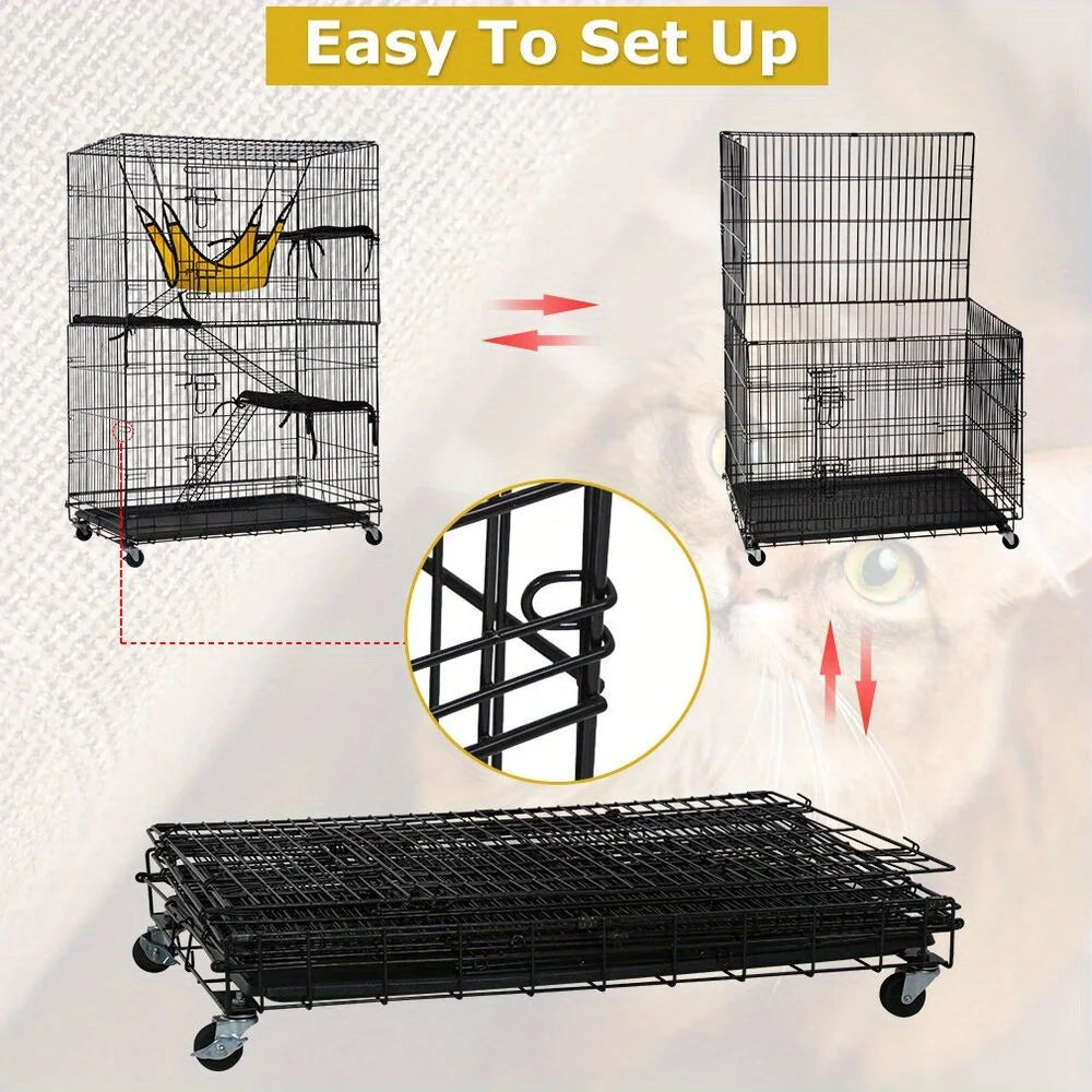 4-Tier Cat Cage Playpen with Free Hammock for Cats