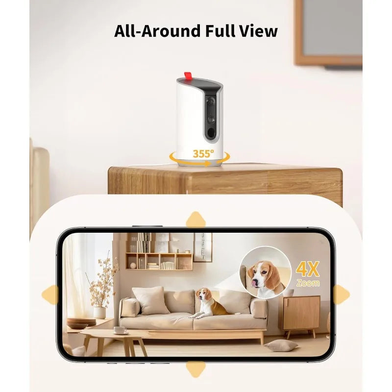 2K Pet Camera With Treat Dispenser And 360 Degree View