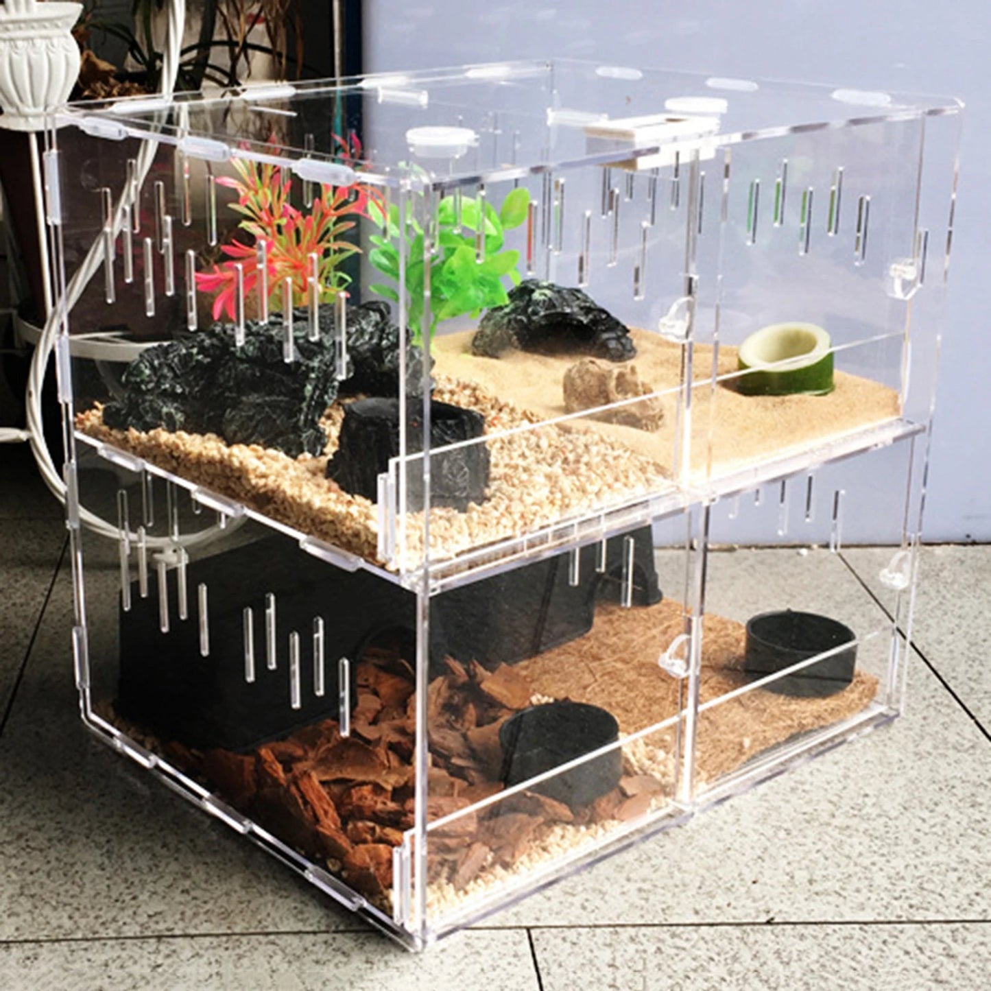 Acrylic Insect Feeding Box with Thermometer for Reptiles