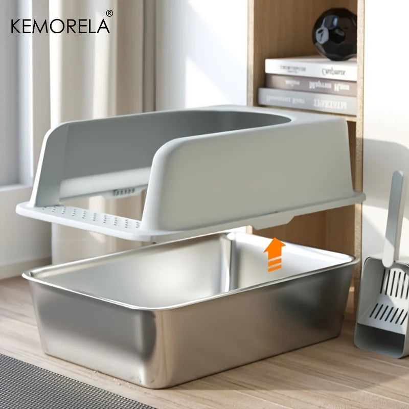 Stainless Steel Litter Box With Mat And Spade For Cats