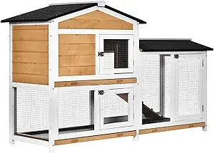 Wooden Rabbit Hutch with Run Area and Removable Tray