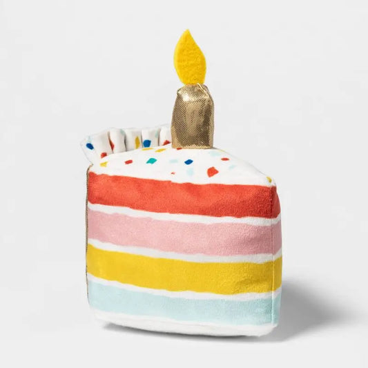 Birthday Cake Plush Dog Toy Squeaker Crinkle Cuddle