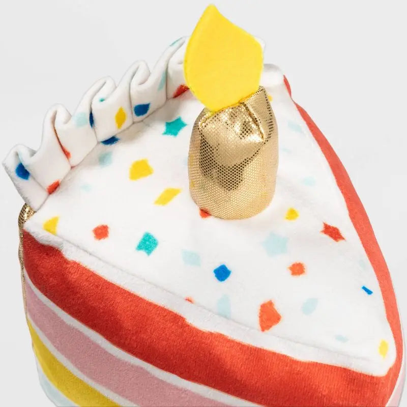 Birthday Cake Plush Dog Toy Squeaker Crinkle Cuddle