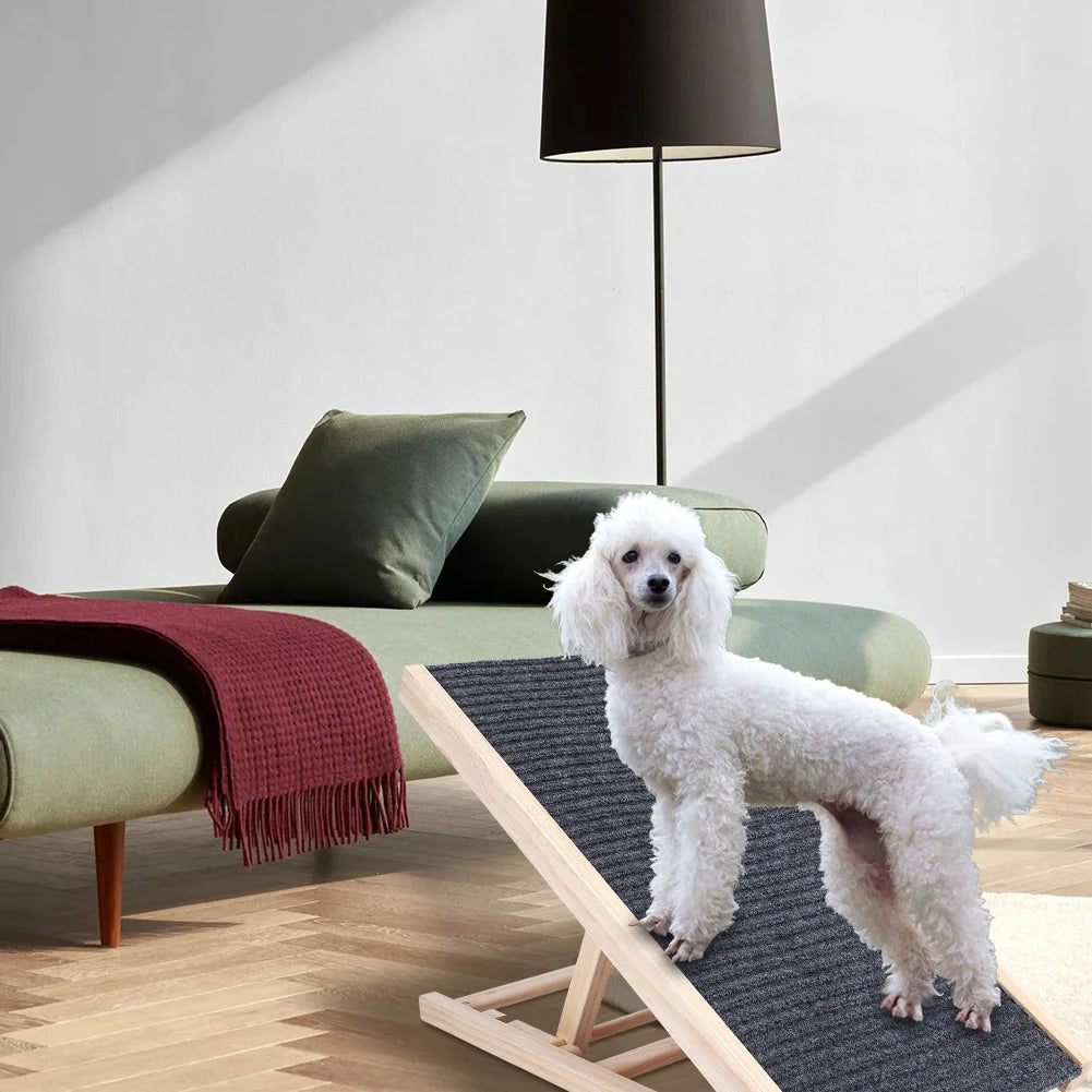 Pet Dog Ramp Ladder Natural Pine Wood Folding Adjustable Anti-Skid Lightweight Climbing Ladder for Sofas and Beds