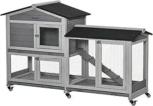 Wooden Rabbit Hutch with Run Area and Removable Tray