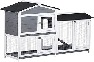 Wooden Rabbit Hutch with Run Area and Removable Tray