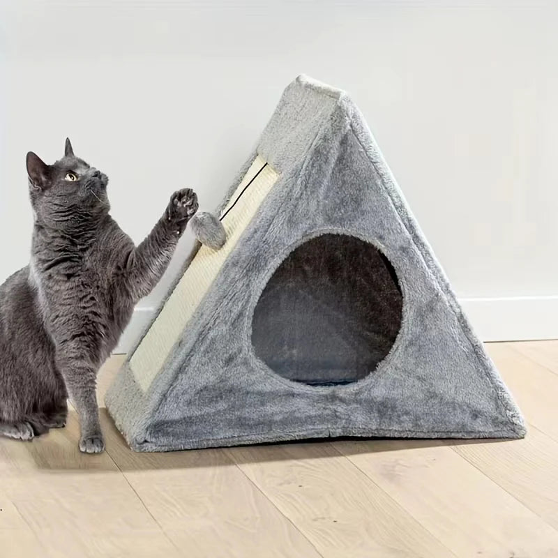 Plush Cat Bed With Integrated Scratching Board And Toy