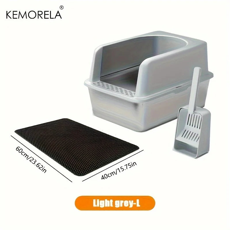 Stainless Steel Litter Box With Mat And Spade For Cats