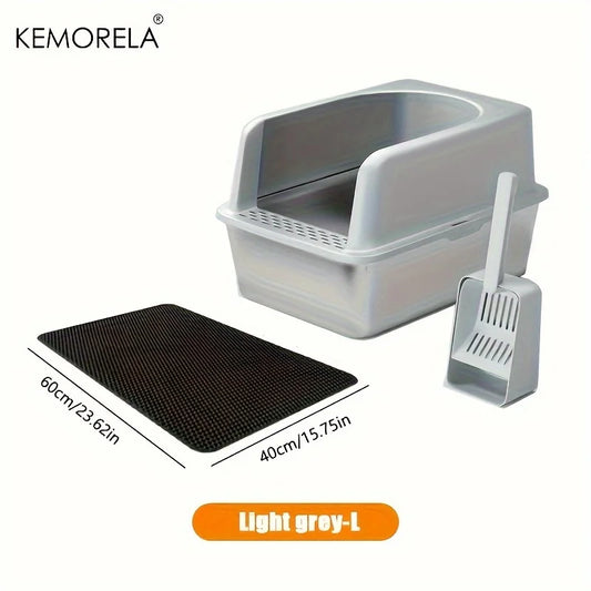 Stainless Steel Litter Box With Mat And Spade For Cats