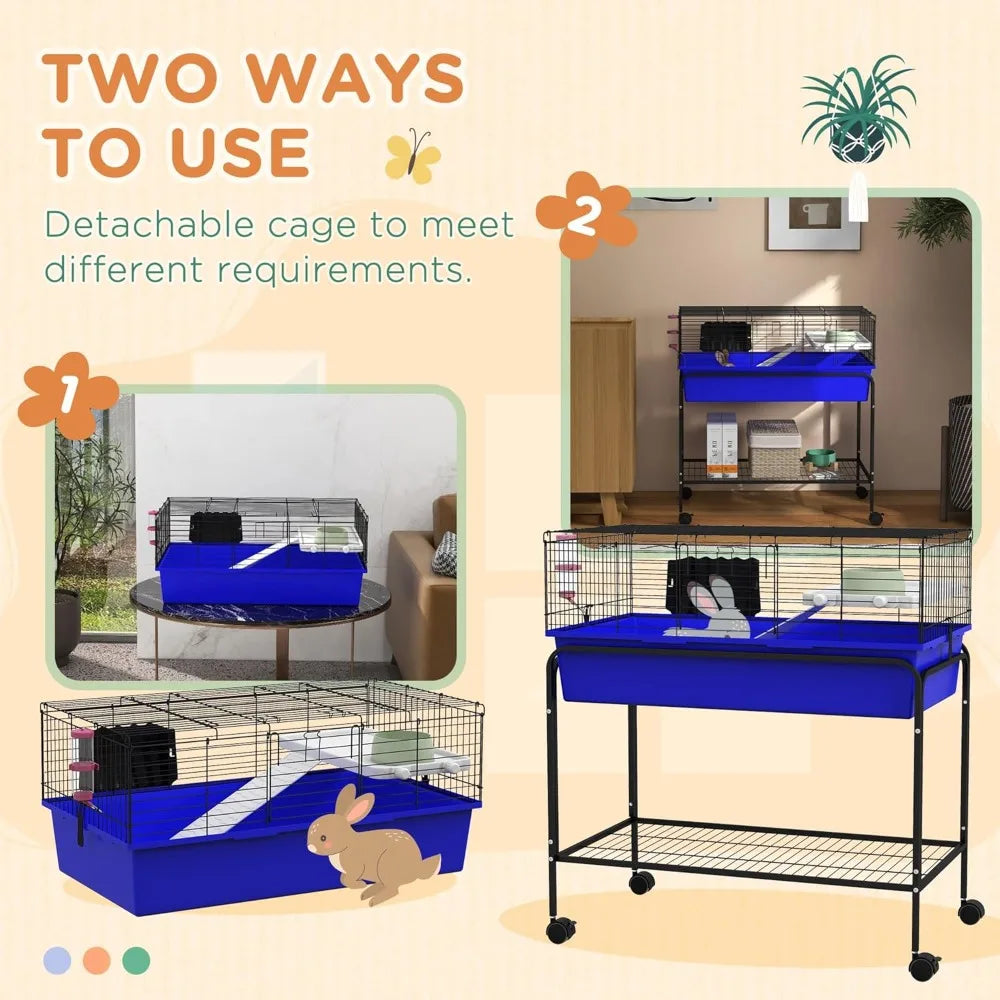 Two-Story Small Animal Cage With Removable Stand and Wheels