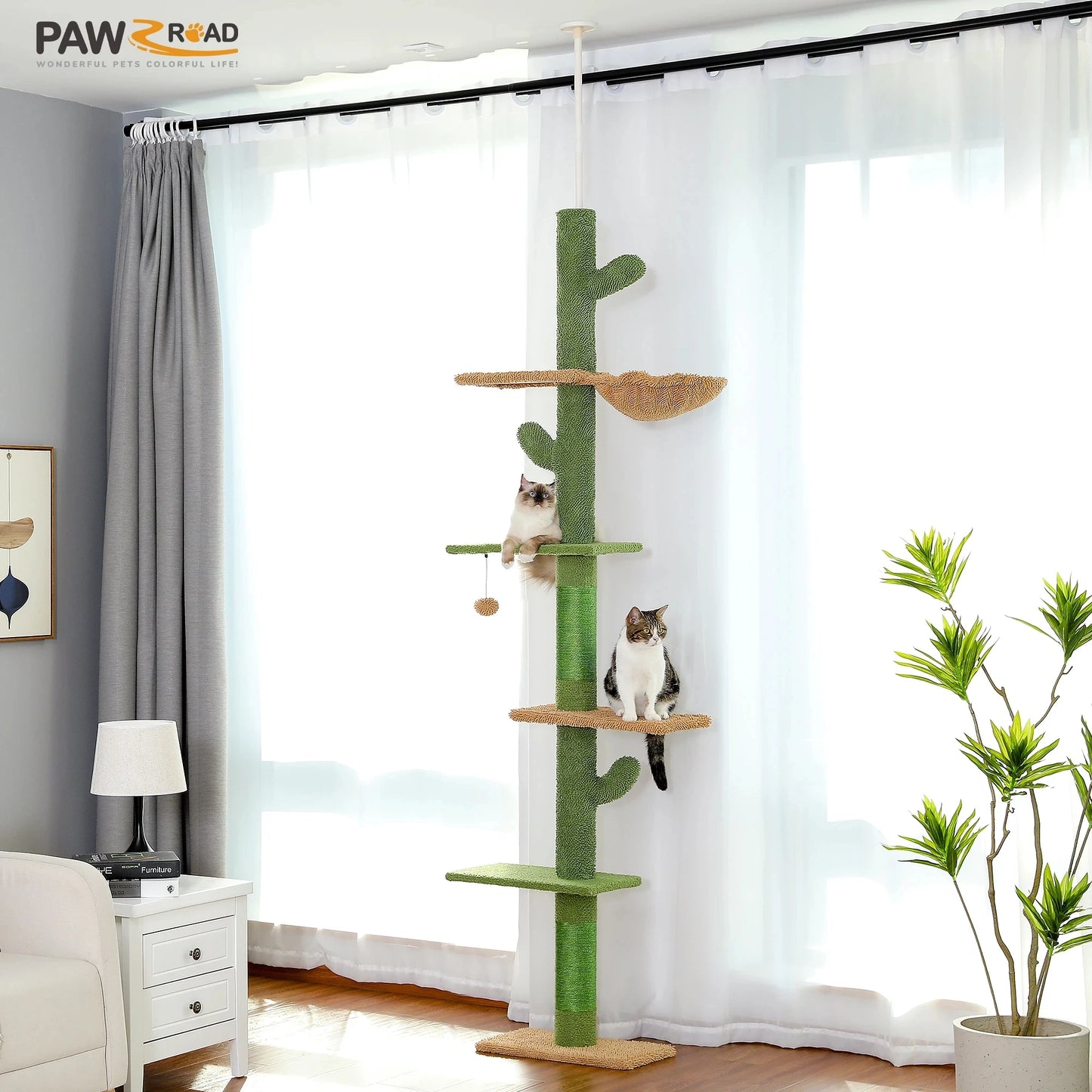 Cactus Cat Tower with Scratching Post and Hammock for Cats