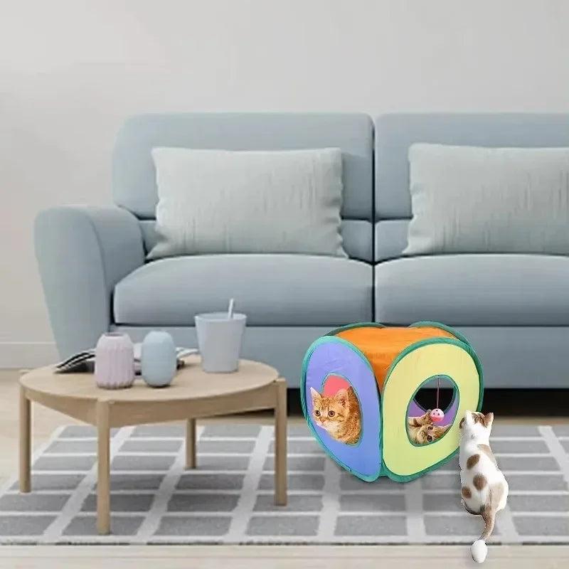 Fun Cat Tunnel Cube Tent Interactive Playhouse for Pets