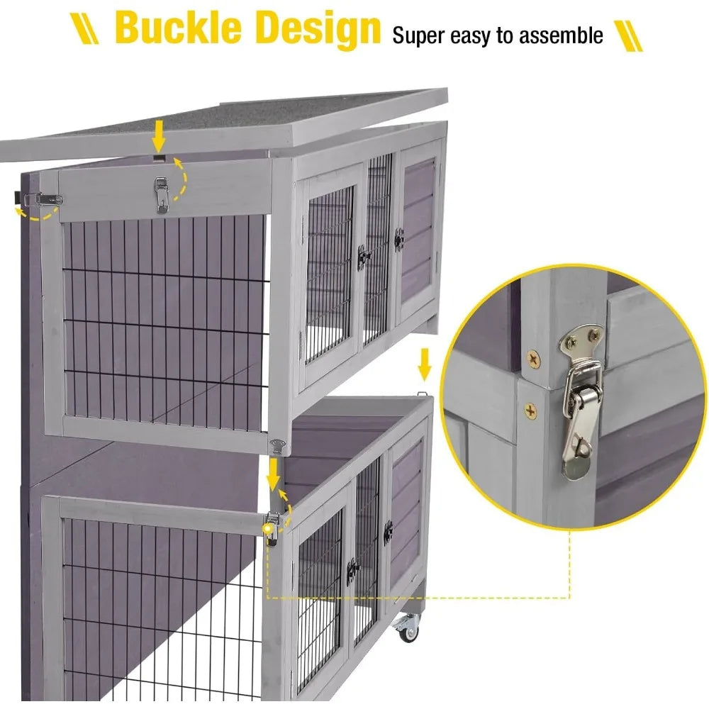 Folding Rabbit Hutch Indoor Outdoor Easy Setup Bunny Cage