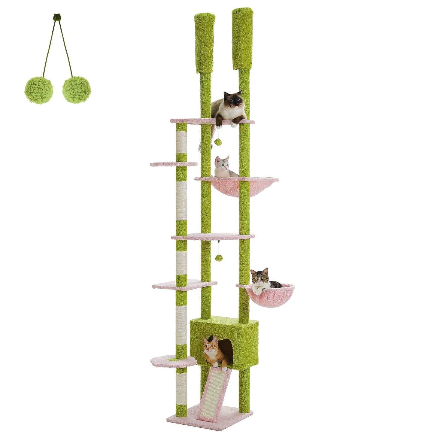 Cactus Cat Tree Adjustable Height with Cozy Hammock and Condo