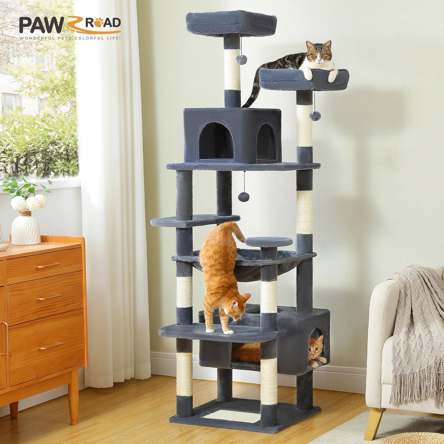 Large Indoor Cat Tree Tower With Scratching Posts And Hammock